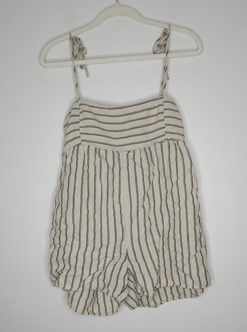 Miou Muse Cream and Black Striped One-Piece Romper